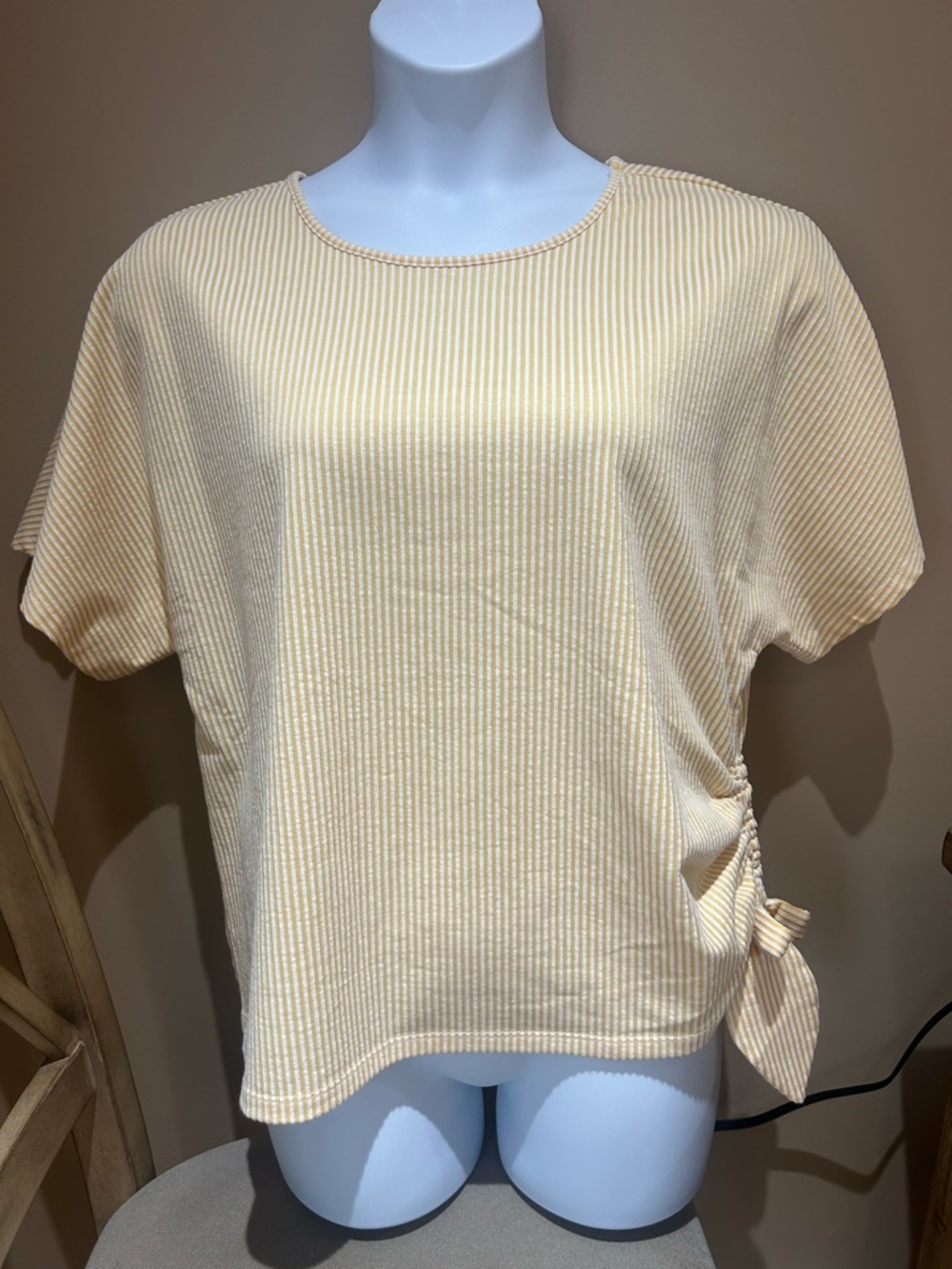 Women's short sleeve pinstriped blouse